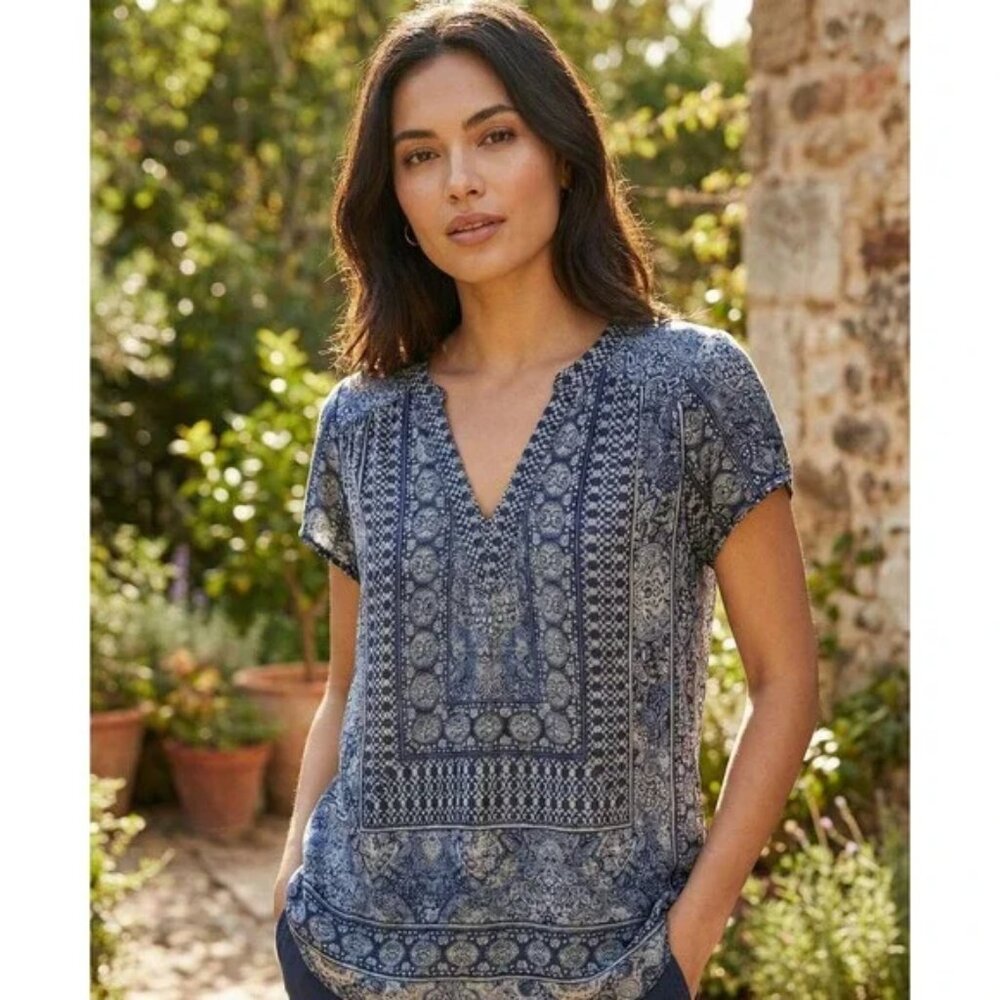Lucky Brand Linen Blend Bohemian Paisley Print Top